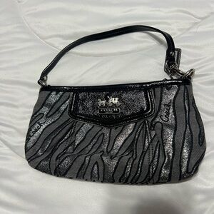 Coach Silver and Black Zebra-Print Wristlet Clutch